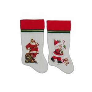 Retro 1970s Set of 2 Vintage Felt Christmas Stockings Santa Holiday Morehead